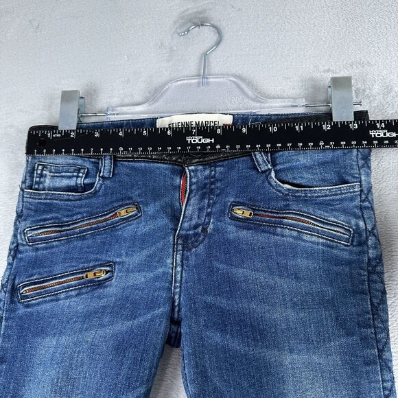 Etienne Marcel Skinny Jeans Zip Moto Leather Waist Womens 26 Medium Wash Blue - Picture 8 of 13